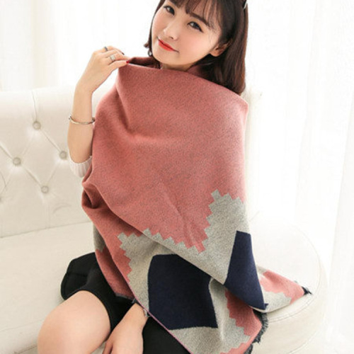 autumn and winter new korean style pink diamond plaid scarf cashmere-like christmas scarf thickened warm shawl