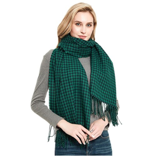 Factory Direct Sales Europe and America autumn and Winter Fashion plus Size Cashmere-like Christmas Green Scarf Women‘s Plaid Tassel Shawl