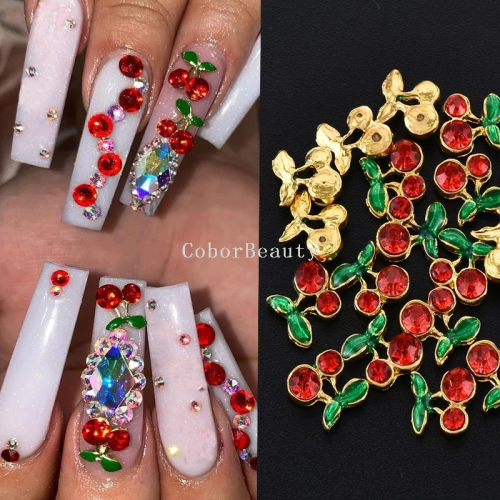 Manicure New Cherry Jewelry Three-Dimensional Rhinestone New Online Celebrity Nail Decoration Zircon Metal Nail Japanese Decoration