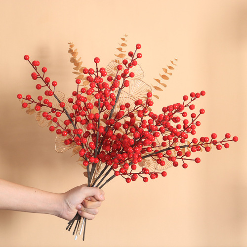 Simulation Holly Chinese Hawthorn Fortune Fruit Berry Fake/Artificial Flower Fu Bucket Flower Arrangement Living Room Decorative Ornament Wholesale