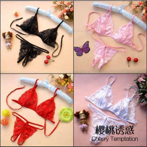 cherry temptation open-end large size three-point bra underwear lace two-piece set sexy lingerie bra delivery