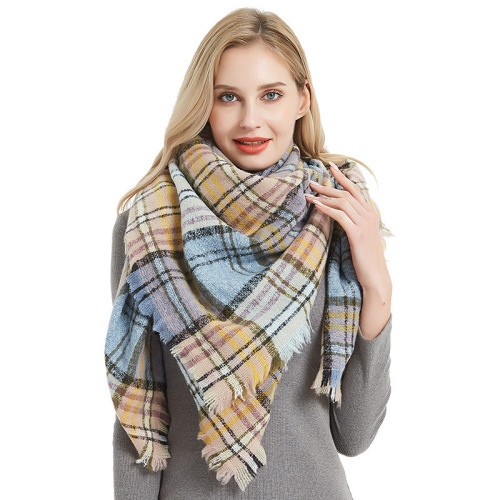 cross-border supply european and american autumn and winter new bristle small plaid square scarf women‘s scarf blanket shawl