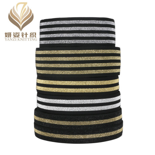 Factory Wholesale 5.0cm Striped Gold and Silver Silk Elastic Leggings Socks External Elastic Band in Stock