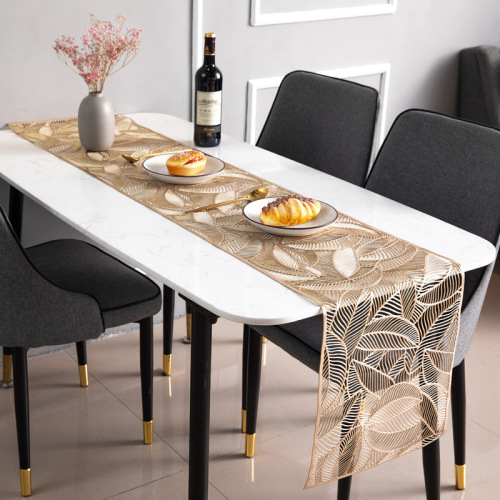 Nordic Creative Gilding Hollow Leaves PVC Table Runner Placemat Non-Slip Dining Table in Dining Room Heat Proof Mat Western-Style Placemat Coaster