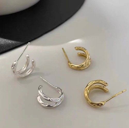 accessories s925 silver double-layer thread stud earrings niche design high-grade earrings simple temperament style