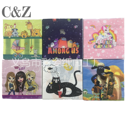 Cartoon Series Napkin Tissue Foreign Trade Printed Napkin Square Tissue Double Layer Tissue Factory Direct Sales
