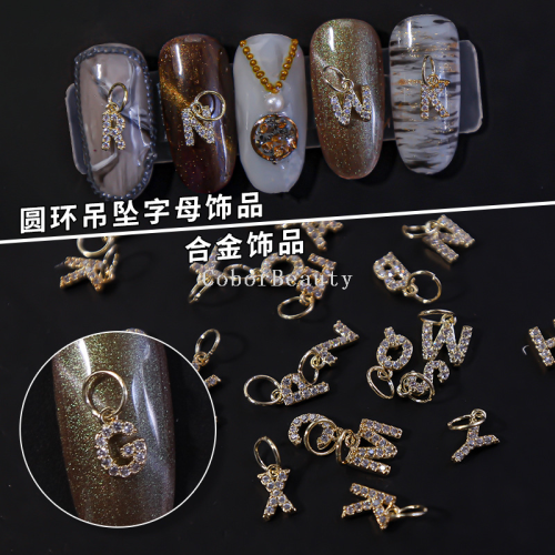 new lz manicure 26 letter alloy jewelry japanese style gold pendant ring letter nail art jewelry nail drill