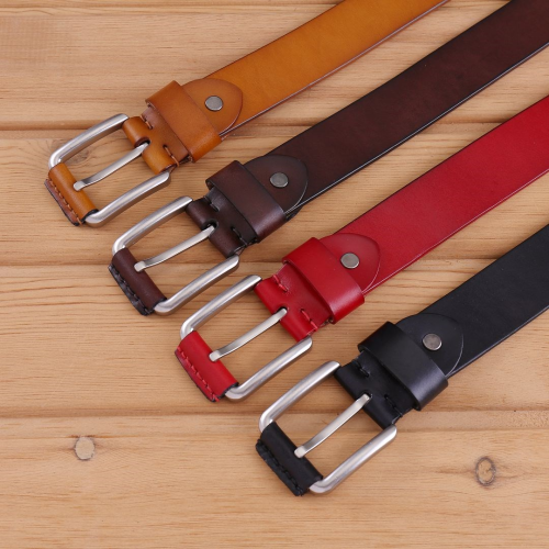 factory wholesale imported first layer yellow cowhide leather belt hand stitching casual belt men‘s belt pure cowhide