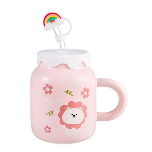 rainbow bear ceramic cup simple couple cup with cover spoon coffee cup milk cup tea cup
