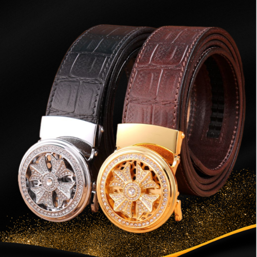 Single Layer first Layer Cow Leather Belt New Genuine Leather Automatic Buckle Belt Young and Middle-Aged Formal Wear Business Brand Pant Belt 