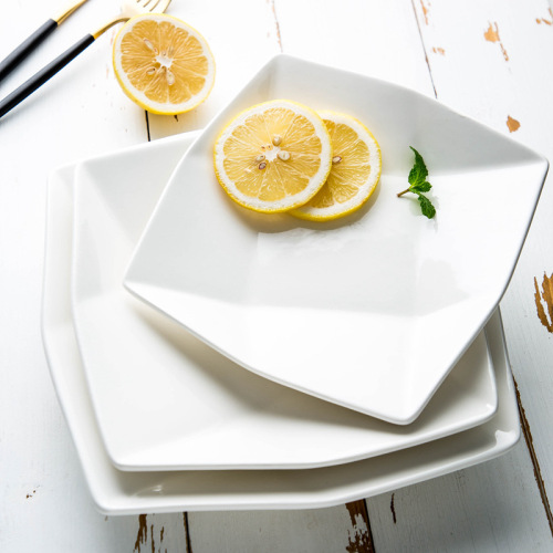 pure white 8-inch nine grid plate hotel kitchen ceramic tableware meal tray square cold dish for restaurant and home use