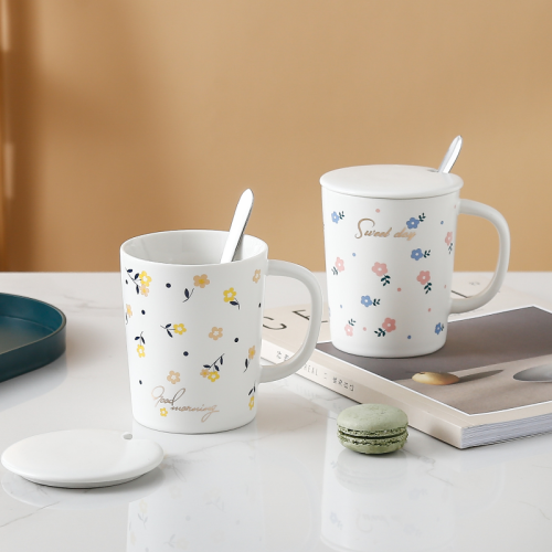 fresh small flower ceramic cup female cute household mug office milk oatmeal coffee cup