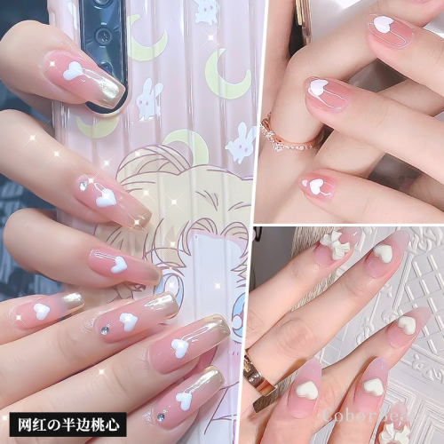 Internet Celebrity Nail White Heart-Shaped Accessories Peach Heart Porcelain White Half-Edge Heart-Shaped Flat Small Stereo Nails Decoration Wholesale