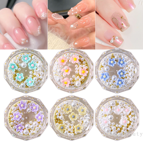 online celebrity new manicure ins style shell flower mixed decorations net red five-petal flower steel ball pearl nail decoration
