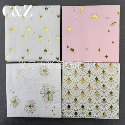 Gilding Series Napkin Tissue Foreign Trade Printed Napkin Square Tissue Double-Layer Tissue Factory Direct Sales