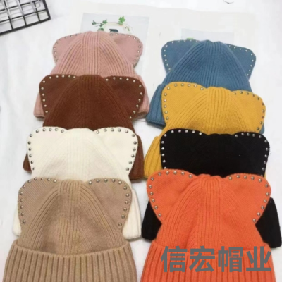 Korean Style Ins Cat Ears Cute Thickening Warm Wool Hat Children Autumn Winter Japanese Versatile Student Knitted Hat Fashion