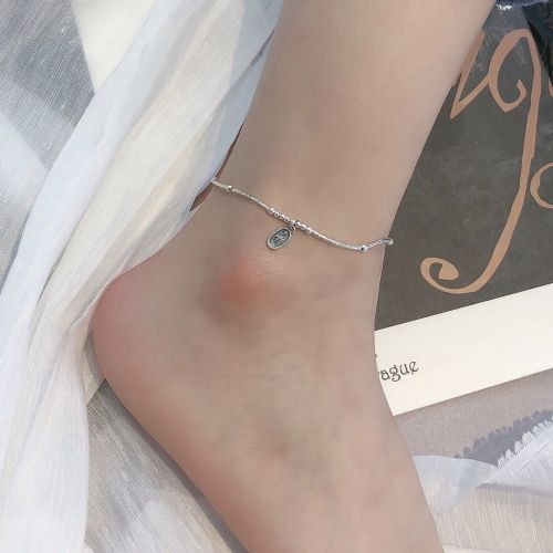 Ornament S925 Sterling Silver NAFU Anklet Personality Retro Distressed round Beads Elbow Foot Ornaments Women‘s Silver Accessories