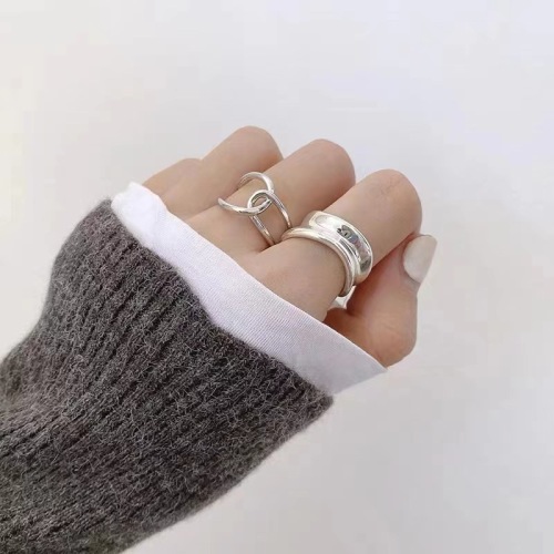 Ornament 925 Silver Shaped Ring Ins Trendy Special-Interest Design Irregular Glossy Cold Wind Open Ring