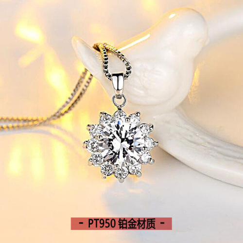 s925 silver cross 18k platinum sunflower necklace female inlaid diamond moissanite gift snowflake pendant 1 karat