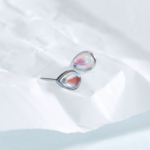 Ornament Water Drop Moonstone Stud Earrings S925 Sterling Silver Earrings for Women Korean Simple Temperamental All-Matching Hypoallergenic Silver Jewelry