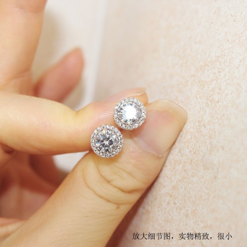 Ornament Whole Body Silver National Inspection S925 Inlaid Zircon Full Diamond round Big Diamond Small Ear Studs Earrings Earrings for Women