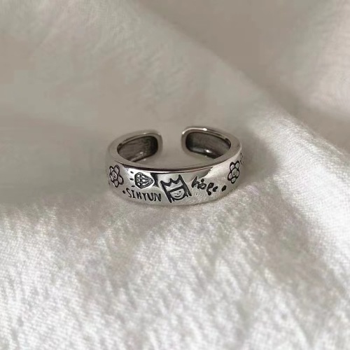 S925 Silver Ring Thai Silver Vintage Flower Prince Graffiti New Trend Niche Design Switchable Index Finger Ring