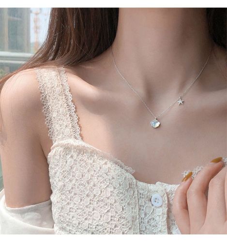 Ornament 925 Sterling Silver Shell Starfish Necklace Female Clavicle Chain Tide Ins Cold Style Simple Internet Celebrity Niche Design