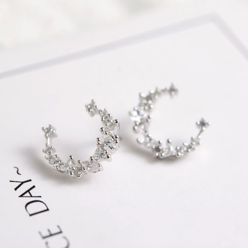 Ornament Irregular Moon Studs S925 Sterling Silver Crescent Diamond Earrings Romantic Aura Ornament