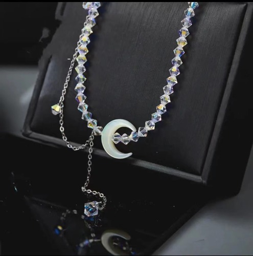 Ornament S925 Silver Ollie Crystal Splash Star River Special-Interest Design Ins Necklace Female Moon XINGX Beaded Clavicle Chain