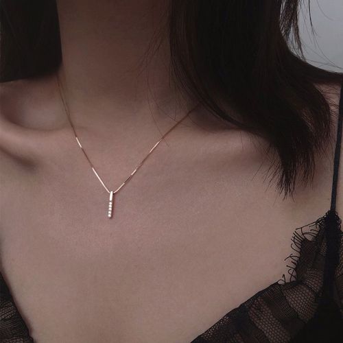 Ornament S925 Sterling Silver Micro Rhinestone Vertical Bar Necklace Simple Temperament Clavicle Necklace Women