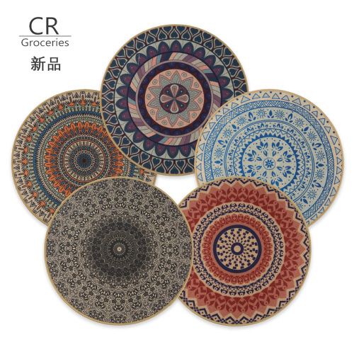 cross-border bohemian printed mouse pad plate mat pvc rubber insulation waterproof and oil-proof hotel round placemat