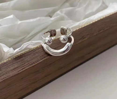 s925 silver korean smiley ball ring female index finger niche design advanced sense light luxury fashion personality ins style