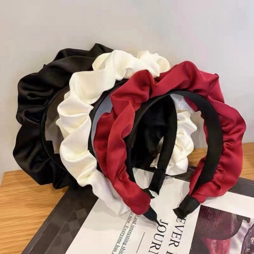 high skull top wide edge pleated headband female satin hong kong style all-match internet celebrity go out face washing makeup hair pressing headband female
