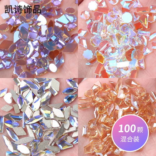 nail rhinestone mixed wholesale 100 special-shaped diamond glass magic color flat gold bottom ab white diamond special-shaped sticking diamond
