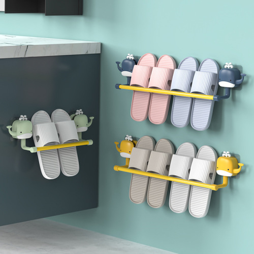 whale bathroom slipper rack wall-mounted punch-free toilet wall toilet shoes draining rack children‘s storage rack