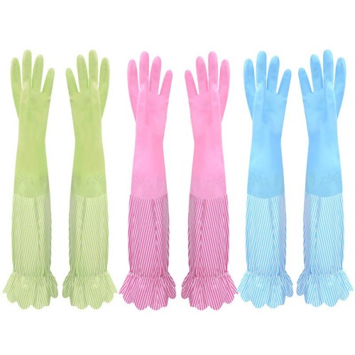 Xinqing Various Household Gloves PVC Color Lengthened Cleaning Laundry Dishwashing Kitchen Thickened Oil-Proof and Antifouling