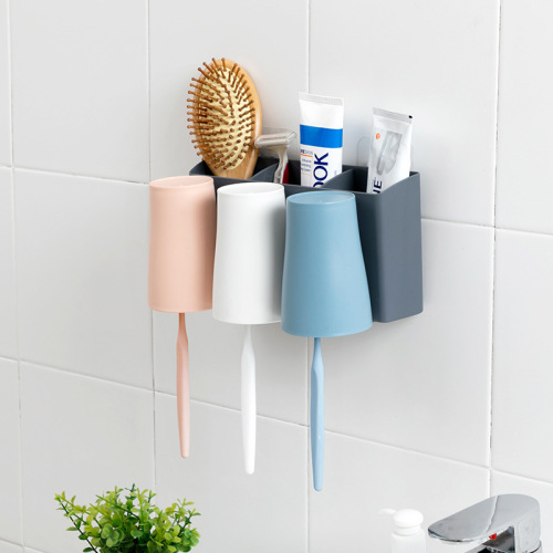 toothbrush holder in bathroom toothbrush cup holder wall-mounted adhesive suit punch-free creative family three-mouth toothbrush holder