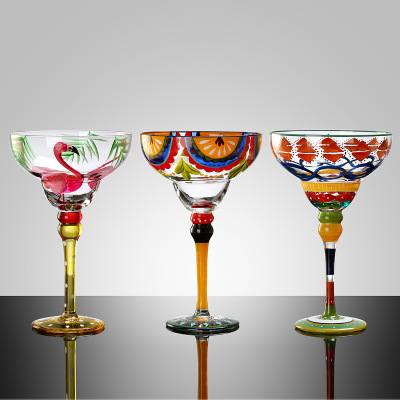 Red Wine Glass Goblet Hand Painted Color Glass Creative Cocktail Glass Margaret Bar Cup Wine Glass