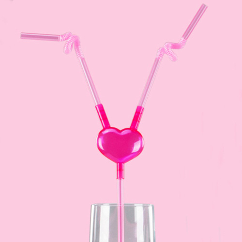 Creative Heart Double Artistic Straw DIY Couple Straw Valentine‘s Day Birthday Bar Straw in Stock Wholesale