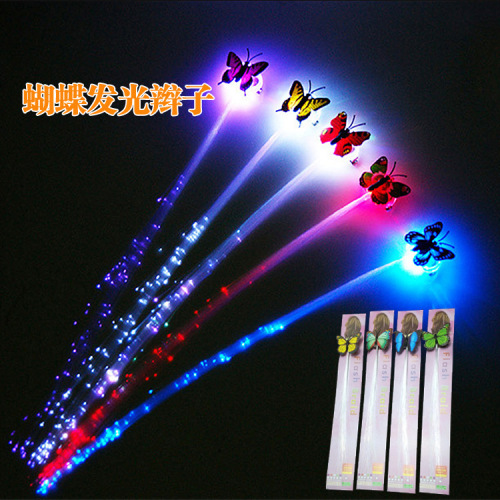 glowing butterfly braid led colorful braid fiber optic wig flash barrettes party party props wholesale