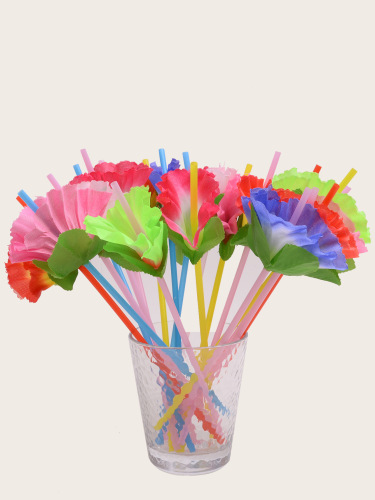 disposable plastic straw bendable juice drink color straw art modeling lengthened creative flower 24cm