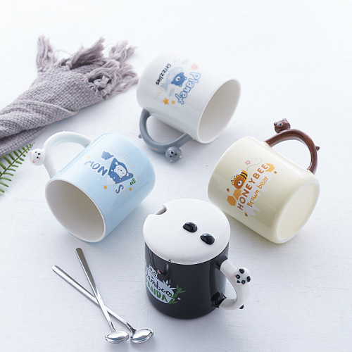 creative trend ceramic cup with cover spoon good-looking girls‘ water cup summer cute bear mug couple cup