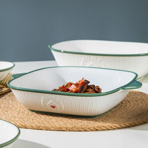 Ceramic Binaural Baking Tray Creative Tableware Dish Fish Plate Dinner Plate Household Bowl Dish Soup Plate