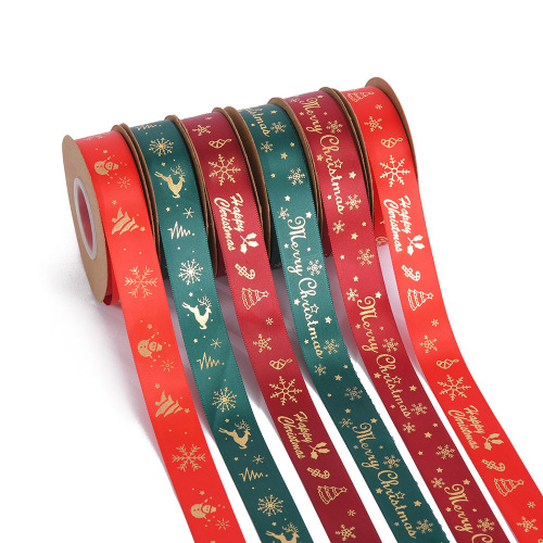 cross-border christmas polyester ribbon spot diy gift decoration thread belt gift box packaging printing ribbon wholesale