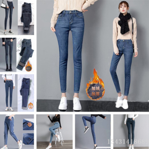 2024 new foreign trade women‘s clothing fleece padded jeans stall live denim women‘s trousers supply factory tail goods wholesale