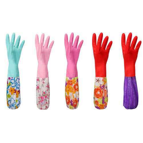 xinqing fleece-lined/summer/colorful latex lengthened household gloves for washing dishes and washing clothes durable cleaning