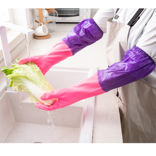 xinqing [velvet] pvc household gloves pink purple thickened durable laundry， washing， cleaning and keeping warm
