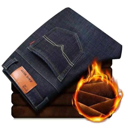 Winter Fleece-Lined Thick High Waist Men‘s Jeans Men‘s Straight Loose Large Size High Waist Middle-Aged Men‘s Stall Clothing