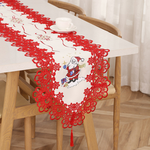 Christmas Table Runner Lace Embroidery Lace Christmas Atmosphere Decoration Supplies Coffee Table Dresser Long Cover Towel Wholesale