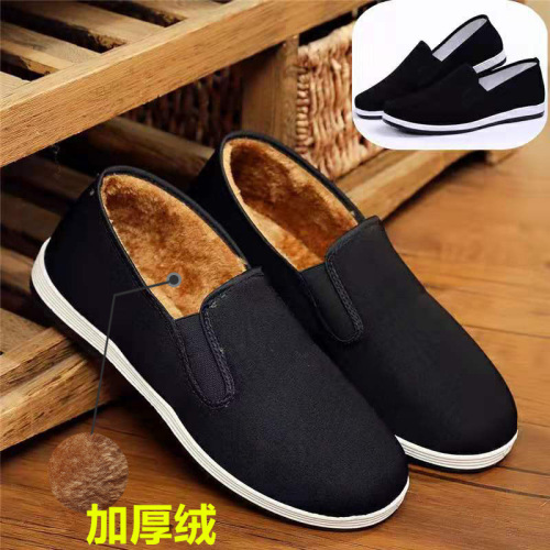 old beijing men‘s cloth shoes multi-layer bottom handmade black cloth shoes thickened suede middle-aged and elderly comfortable cloth shoes dad cotton shoes